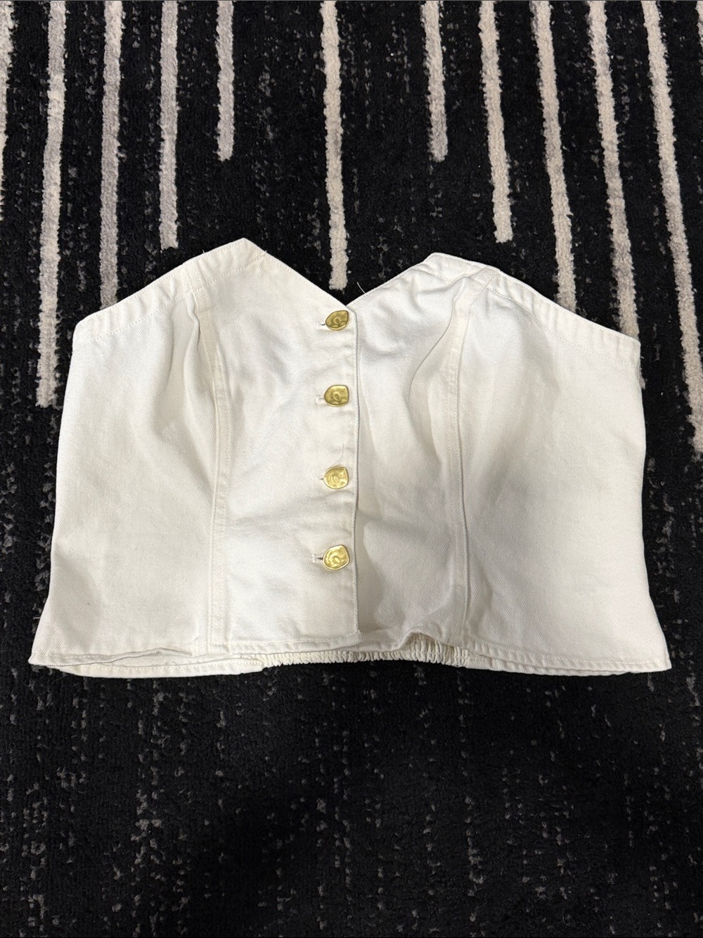 Future Collective White Denim Strapless Button-Front Top